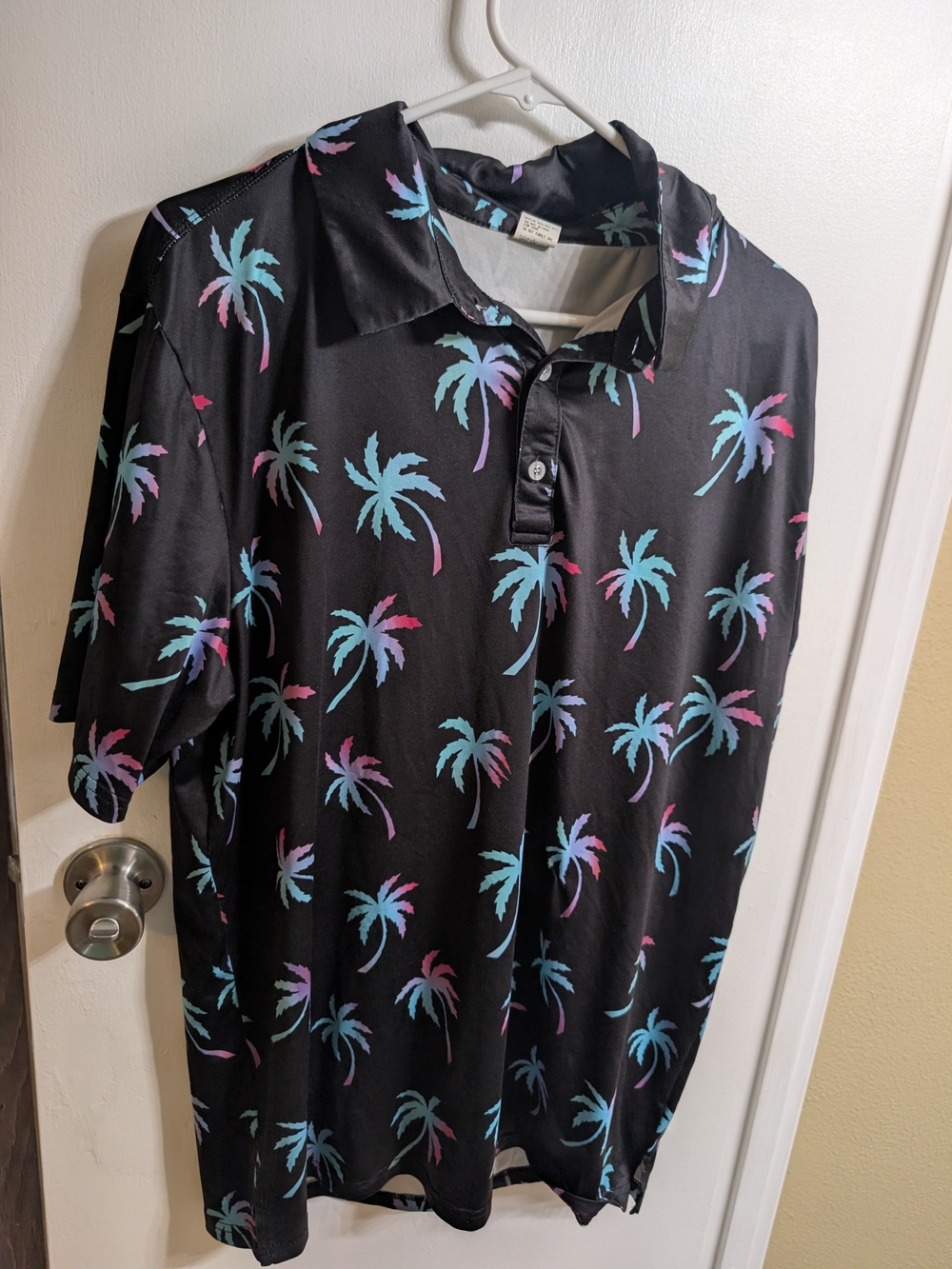 Men's Black Palm-Print Polo Shirt